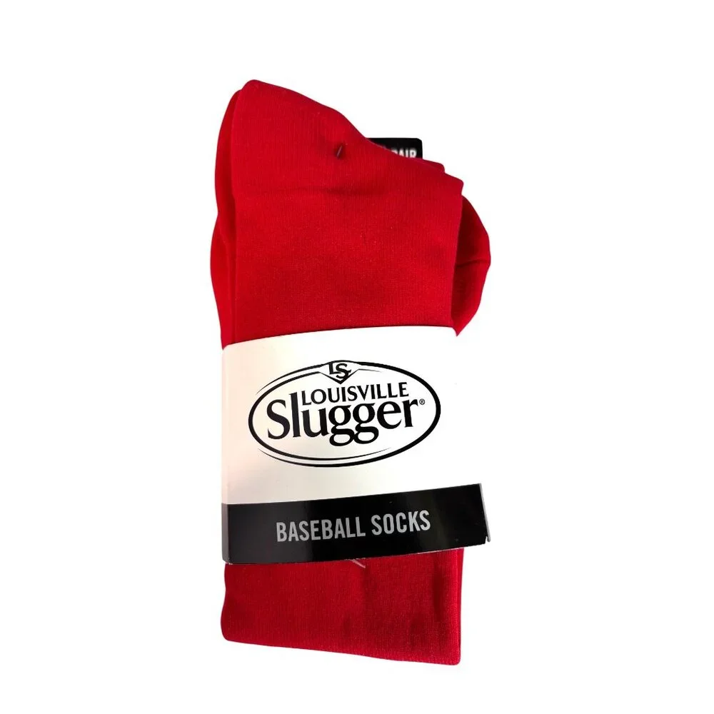 Louisville Slugger Youth Red Baseball Performance Knee-High‎ Socks 2 Pair Nylon